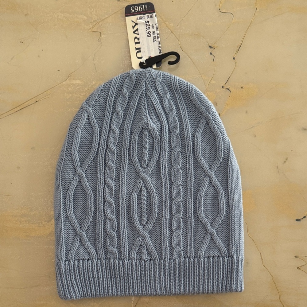 Ouray Light Blue Cable Knit Beanie Hat - unisex NWT